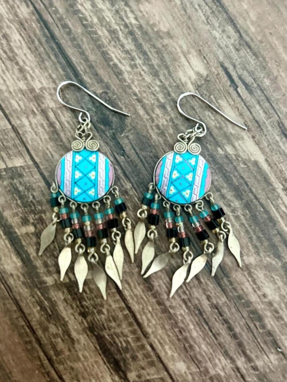 Native American Style Dangly Pattern Aztec Earrings